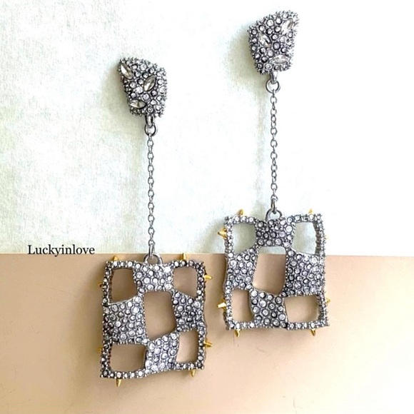 Alexis Bittar Shimmering Modern Pavé Crystal Checkerboard Drop Chain Earrings - Picture 7 of 12